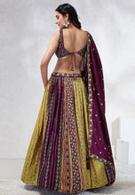 Wine silk chiffon panelled Lehenga