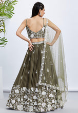 Mehendi green Lehenga with white floral sequins