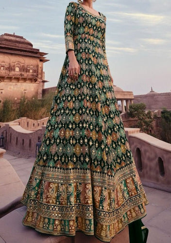 Janisha readymade green multicolour partywear anarkali
