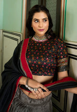Tussar silk Lehenga with keri design in grey