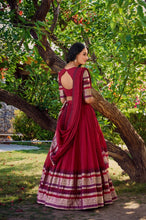 Pure chanderi and zari Lehenga in red (skirt stitched)
