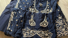 Dark blue tissue embroidered lehenga