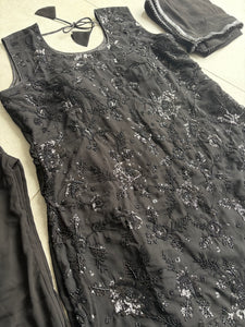 Black sequinned palazzo set (plus size)