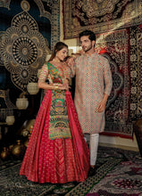 Red bollywood fusion readymade Lehenga (matching men’s kurta available)