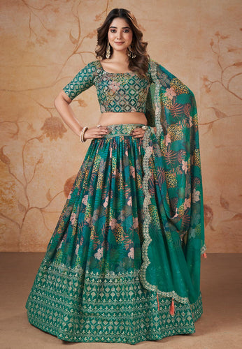 Gorgeous green printed floral Lehenga
