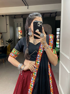Maroon and black pure cotton readymade Lehenga