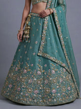 Sea Green floral tissue embroidered lehenga