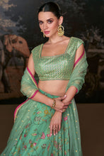 Sea green Organza silk readymade Lehenga (elbow length sleeves attached)