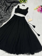 Pure georgette black plain Lehenga