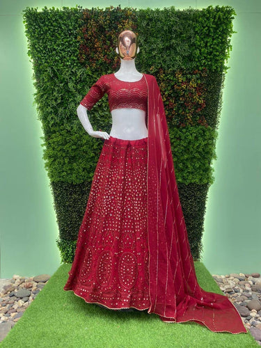 Petite - red sequins embroidered Lehenga