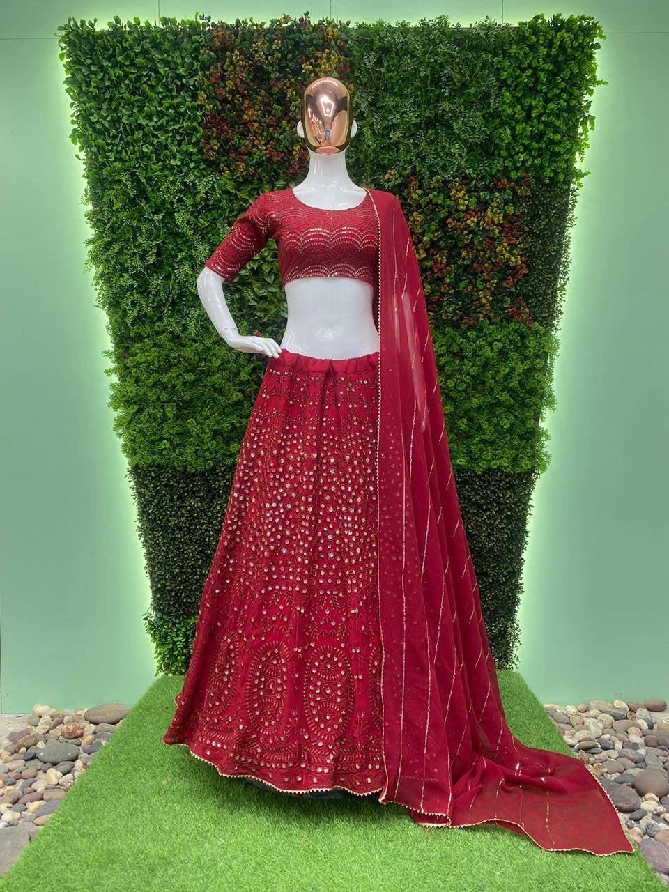 Petite - red sequins embroidered Lehenga