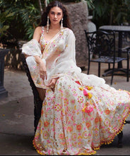 White Lehenga with multi coloured thread work