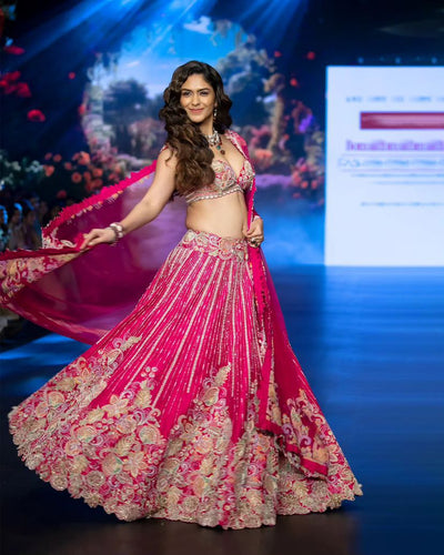Hot pink multi coloured sequins lehenga