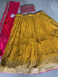 Karla collection - yellow and pink bandhani Lehenga