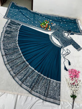 French blue simple satara work Lehenga (blouse stitched)