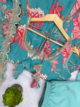 Blue floral print kali cut anarkali suit