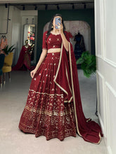 Maroon georgette sequins and threadwork lehenga