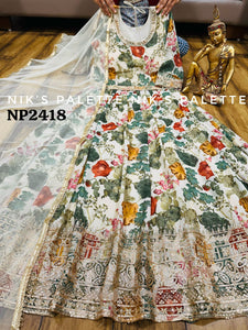 Niks - ivory silk floral anarkali
