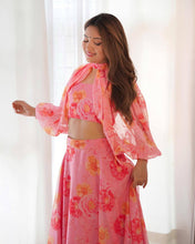 Multi floral organza light pink readymade Indo western Lehenga