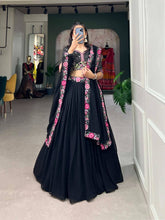 Black lover lehenga - plain skirt and sequinned top (skirt stitched)