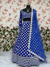 Royal blue foil mirror work Lehenga