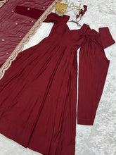 Maroon Roman silk anarkali set readymade