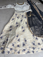 Off white and navy blue lehenga saree