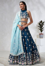 Teal Lehenga with contrasting dupatta