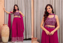 Magenta mirror work palazzo set