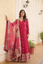 Georgette red gown with floral dupatta