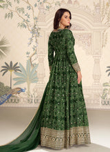 Bottle green reshamkari anarkali