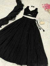 Black sequinned top with plain skirt Lehenga readymade