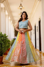 Multicoloured panelled Georgette Lehenga