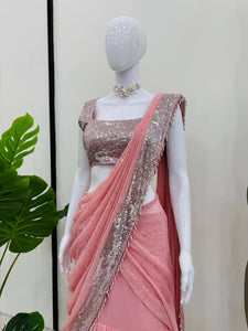 Light pink sequinned layered Lehenga saree