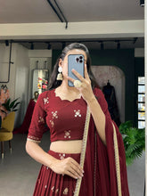 Maroon georgette sequins and threadwork lehenga