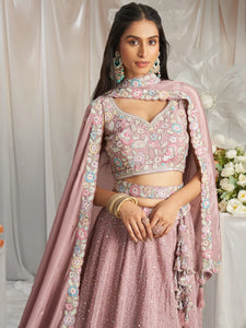 Pink rosegold chiffon sequinned Lehenga