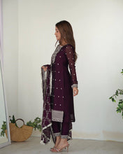 Wine rangoli silk straight fit salwaar kameez readymade