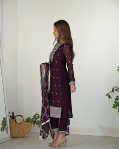 Wine rangoli silk straight fit salwaar kameez readymade