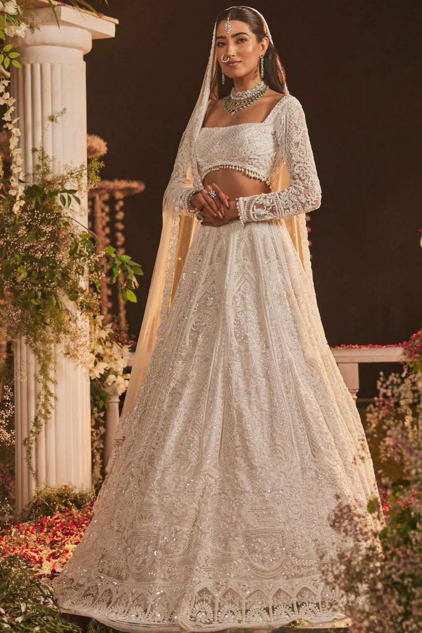 White soft net sequinned Lehenga
