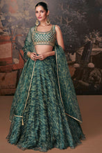 Green Organza silk readymade Lehenga (elbow length sleeves attached)