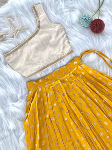 Kids yellow polka zari Indo western Lehenga (1 month - 6 years)