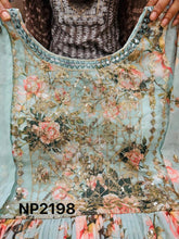 Niks - georgette printed sky blue anarkali