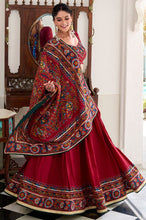 Tussar silk Lehenga with gamthi work readymade in red