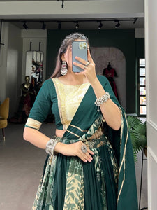 Rayon and Tussar silk gotta Patti plain and printed green readymade Lehenga