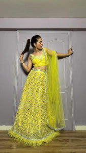 Yellow paper mirror work Lehenga