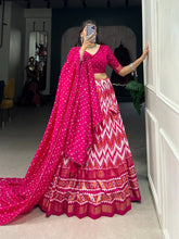 Tussar silk chevron style in pink (skirt stitched)