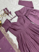 Mauve Roman silk anarkali set readymade