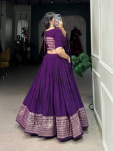 Chanderi silk plain Lehenga in dark purple (skirt stitched)