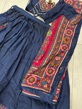 Tussar silk Lehenga with gamthi work readymade in navy blue