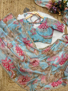 Celebrity inspired silk mirror work saree - lots of colour options